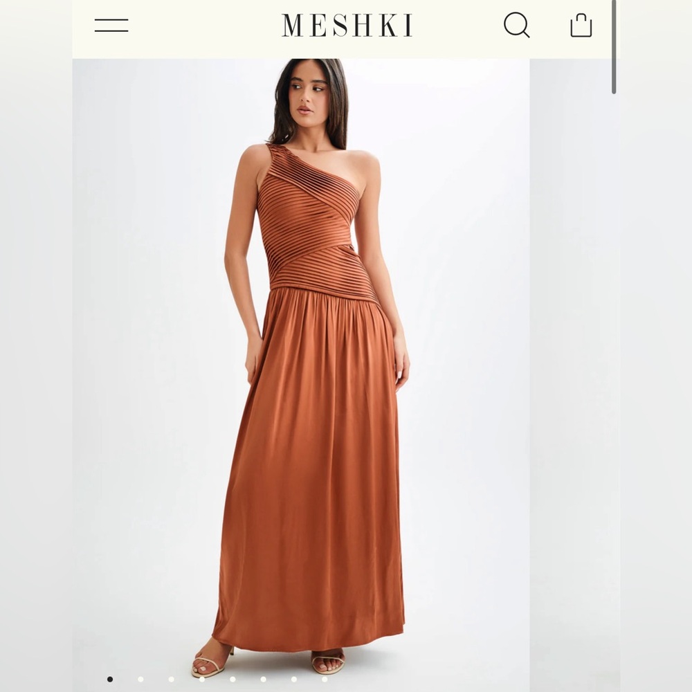 Meshki One Shoulder Pleated Maxi Dress - Wood Medium